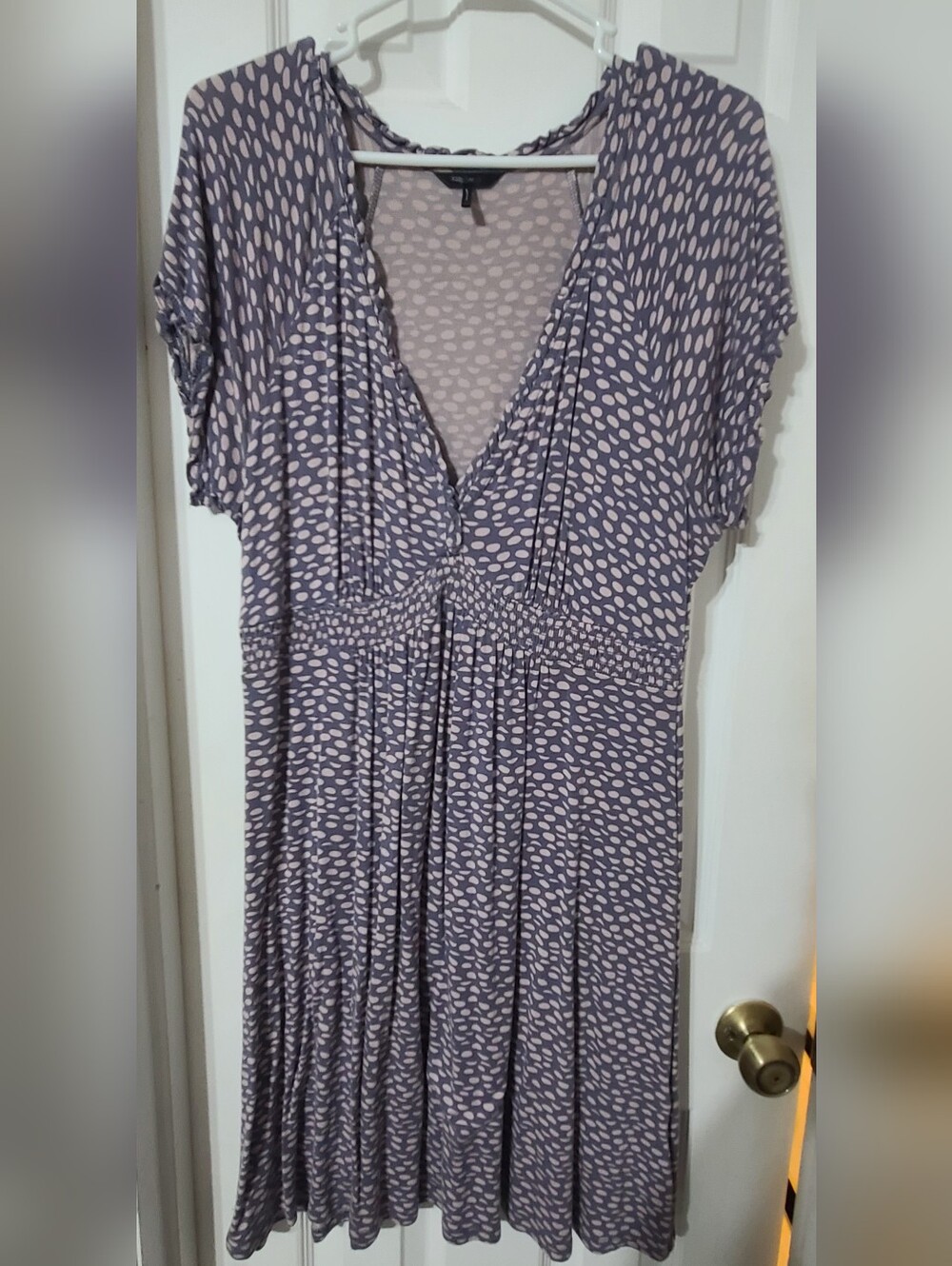 Daisy Fuentes Lilac Dot-Print V-Neck Midi Dress